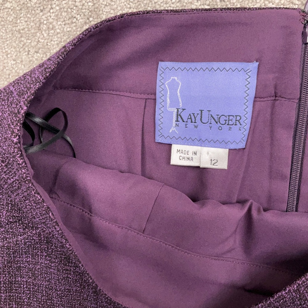 Kay Unger NY Skirt Suit Womens Jacket 10 Skirt 12 Purple‎ Black Woven Career 2pc - Picture 11 of 16